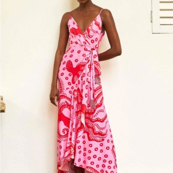 FARM Rio Dresses & Skirts - FARM Rio Pink and Red Wrap Maxi Dress - excellent condition!